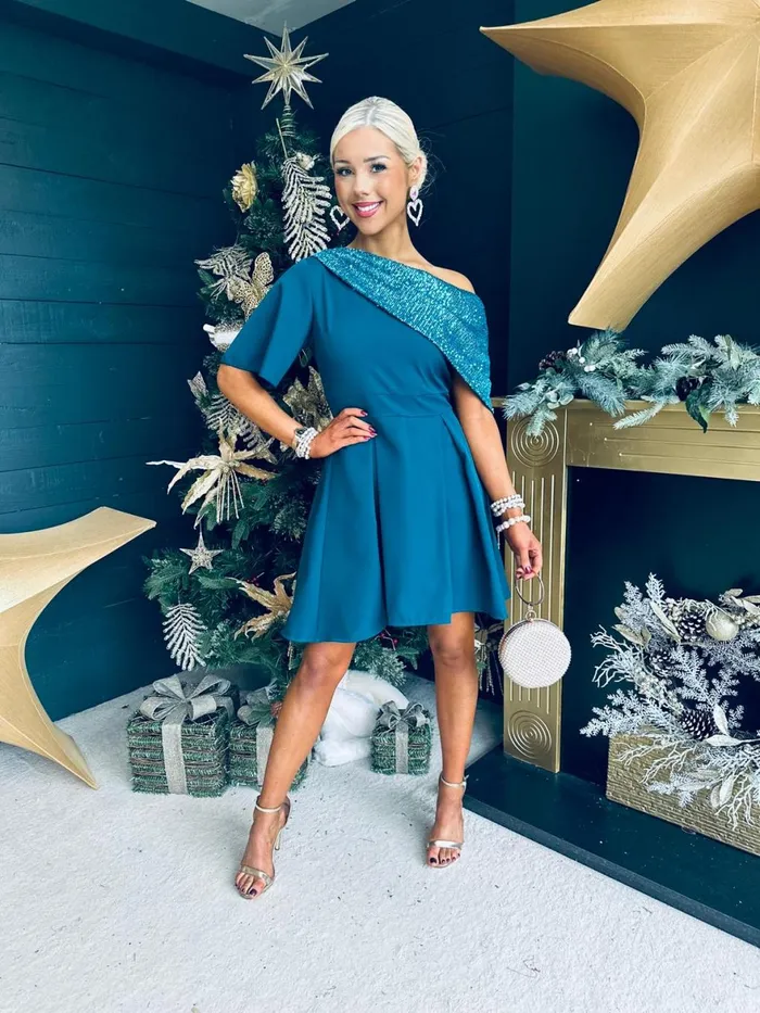 Women Mini Canella Lane Molly Detailed Occasion Dress Teal