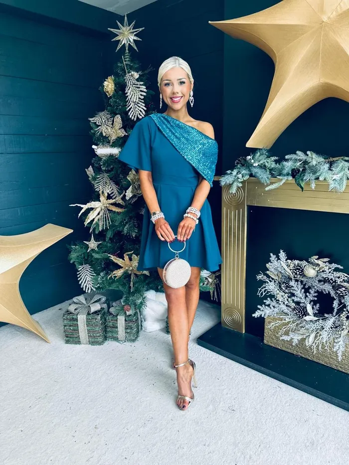 Women Mini Canella Lane Molly Detailed Occasion Dress Teal