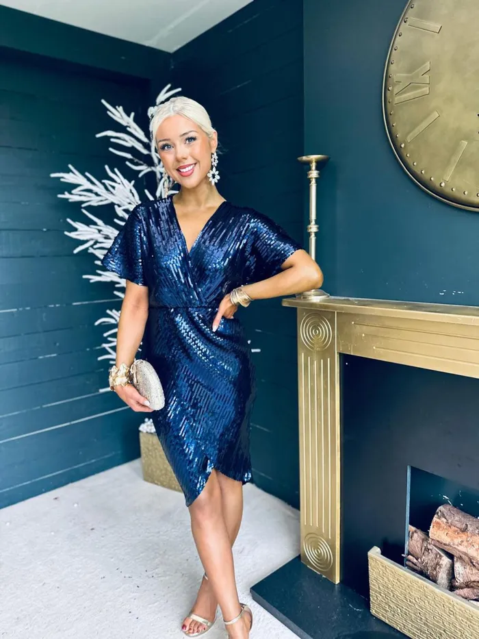 Women Mini Canella Lane Novah Sequin Detailed Midi Dress Navy
