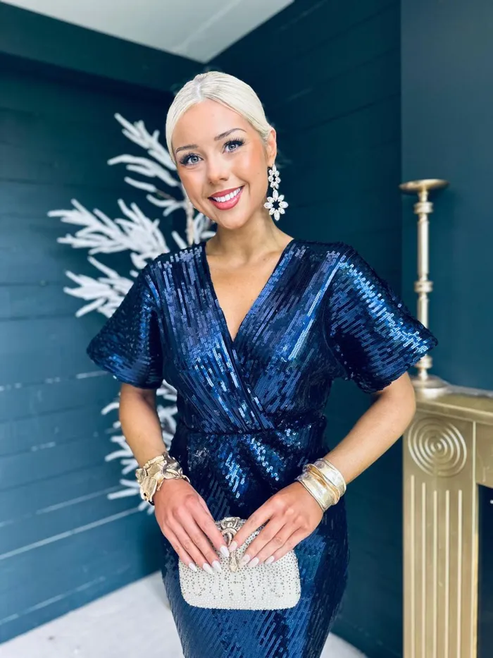 Women Mini Canella Lane Novah Sequin Detailed Midi Dress Navy
