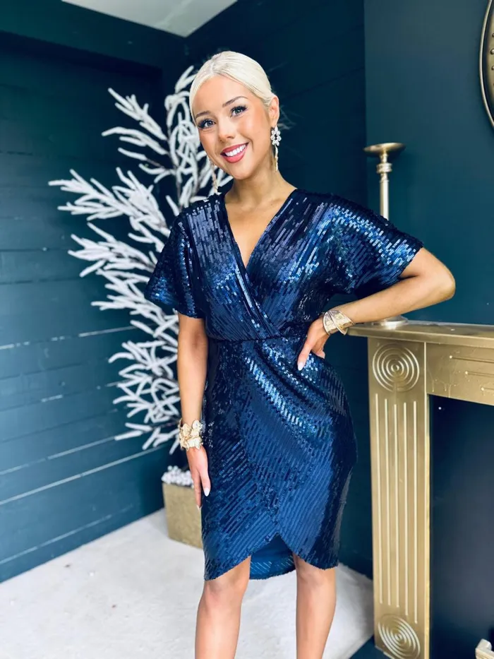 Women Mini Canella Lane Novah Sequin Detailed Midi Dress Navy