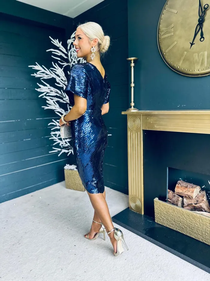 Women Mini Canella Lane Novah Sequin Detailed Midi Dress Navy