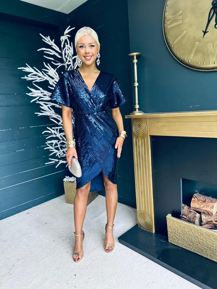 Women Mini Canella Lane Novah Sequin Detailed Midi Dress Navy