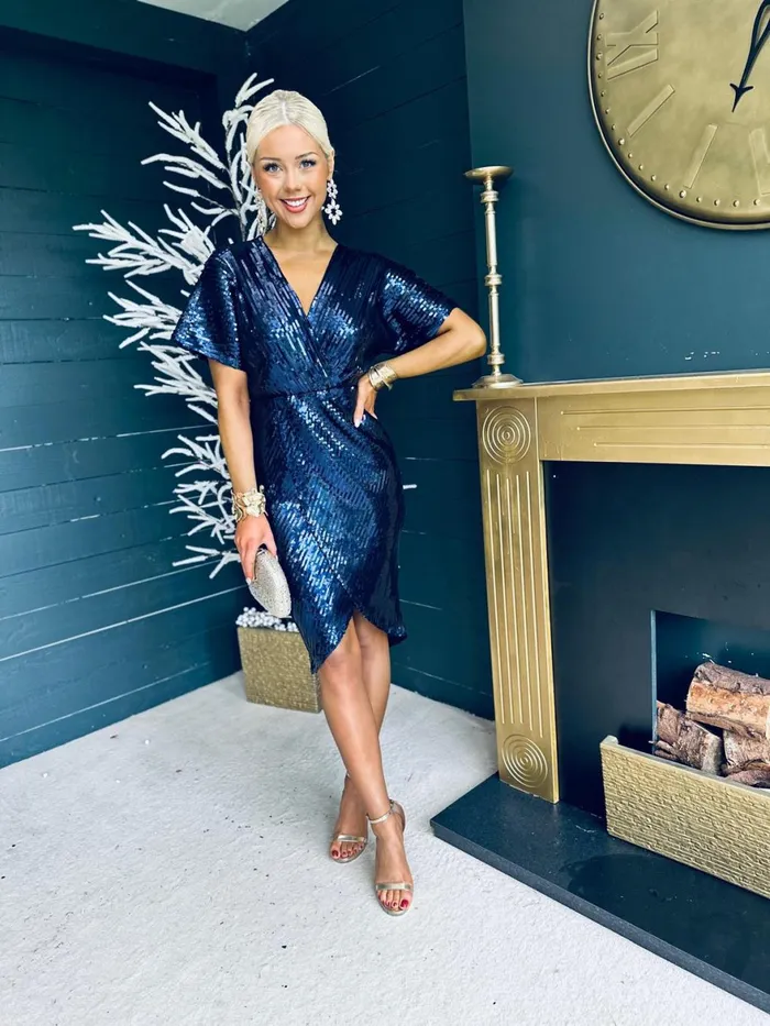Women Mini Canella Lane Novah Sequin Detailed Midi Dress Navy