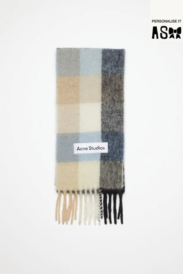Women Mohair Checked Scarf Bluebeigeblack Acne Studios Scarves