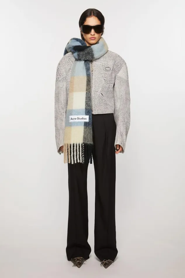 Women Mohair Checked Scarf Bluebeigeblack Acne Studios Scarves