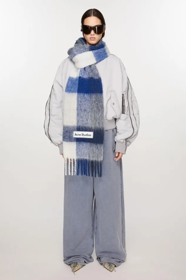 Women Mohair Checked Scarf Whitegreyroyal Blue Acne Studios Scarves