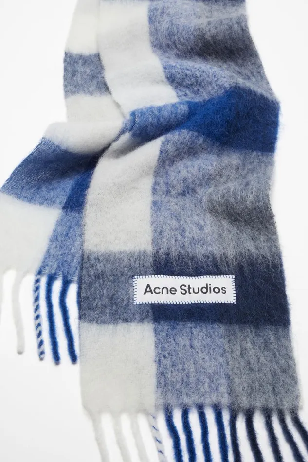 Women Mohair Checked Scarf Whitegreyroyal Blue Acne Studios Scarves