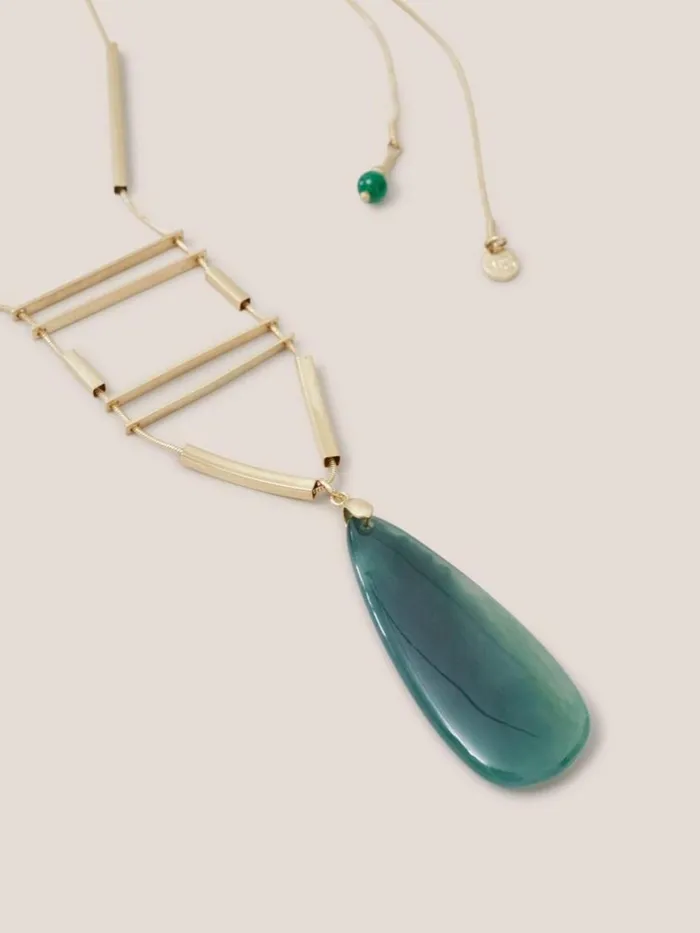 Women NECKLACES White Stuff Teardrop Stone Necklace Green Multi