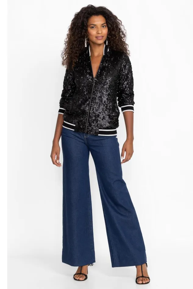 Women Outerwear Johnny Was KELSEY SEQUIN BOMBER JACKET Black Sequin Women Outerwear Johnny Was KELSEY SEQUIN BOMBER JACKET Black Sequin