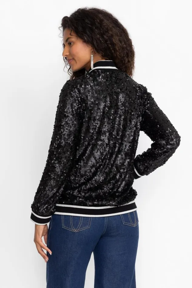 Women Outerwear Johnny Was KELSEY SEQUIN BOMBER JACKET Black Sequin Women Outerwear Johnny Was KELSEY SEQUIN BOMBER JACKET Black Sequin