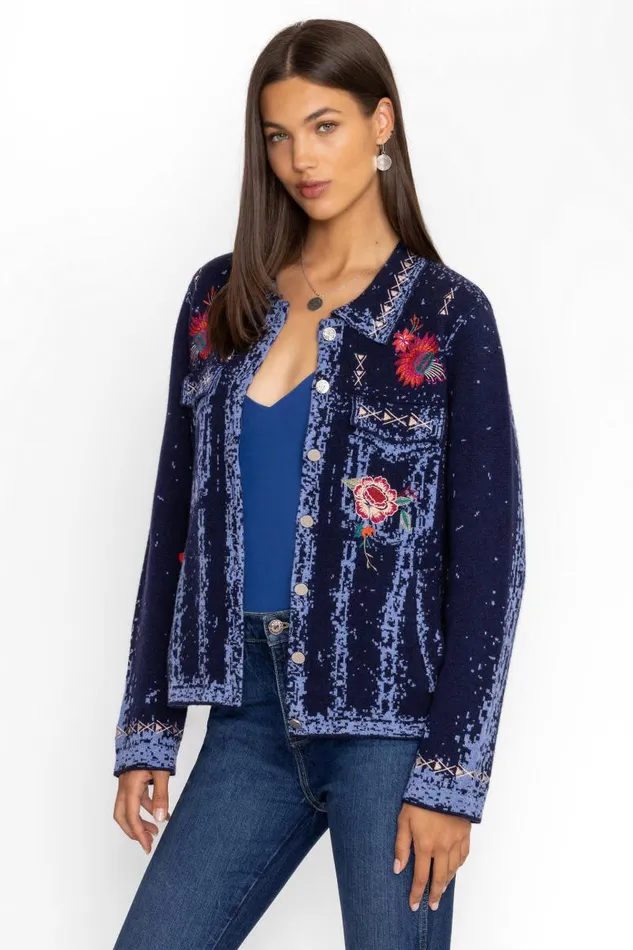 Women Outerwear Johnny Was THE DENIM SWEATER JACKET Dark Blue Women Outerwear Johnny Was THE DENIM SWEATER JACKET Dark Blue
