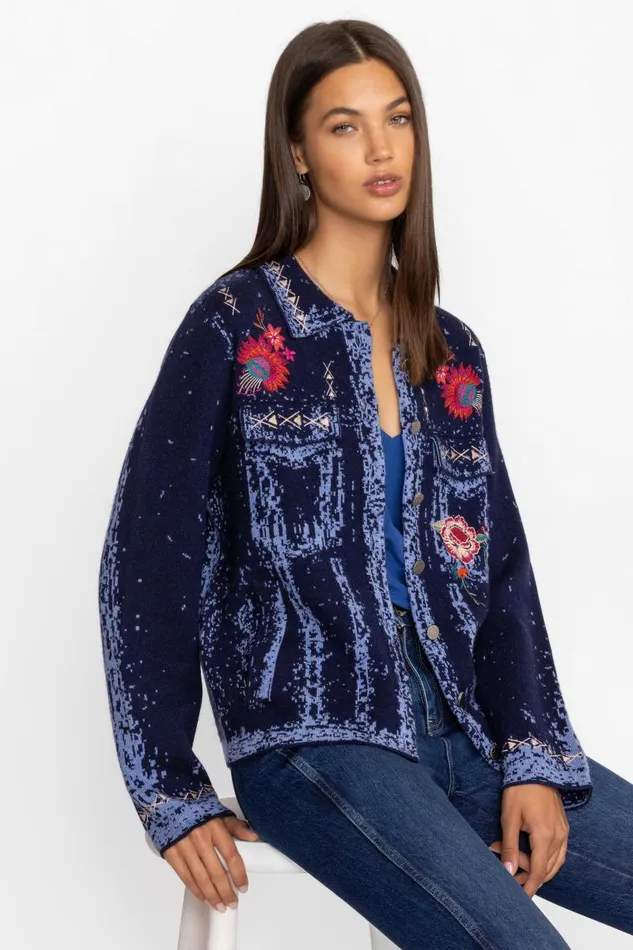 Women Outerwear Johnny Was THE DENIM SWEATER JACKET Dark Blue Women Outerwear Johnny Was THE DENIM SWEATER JACKET Dark Blue