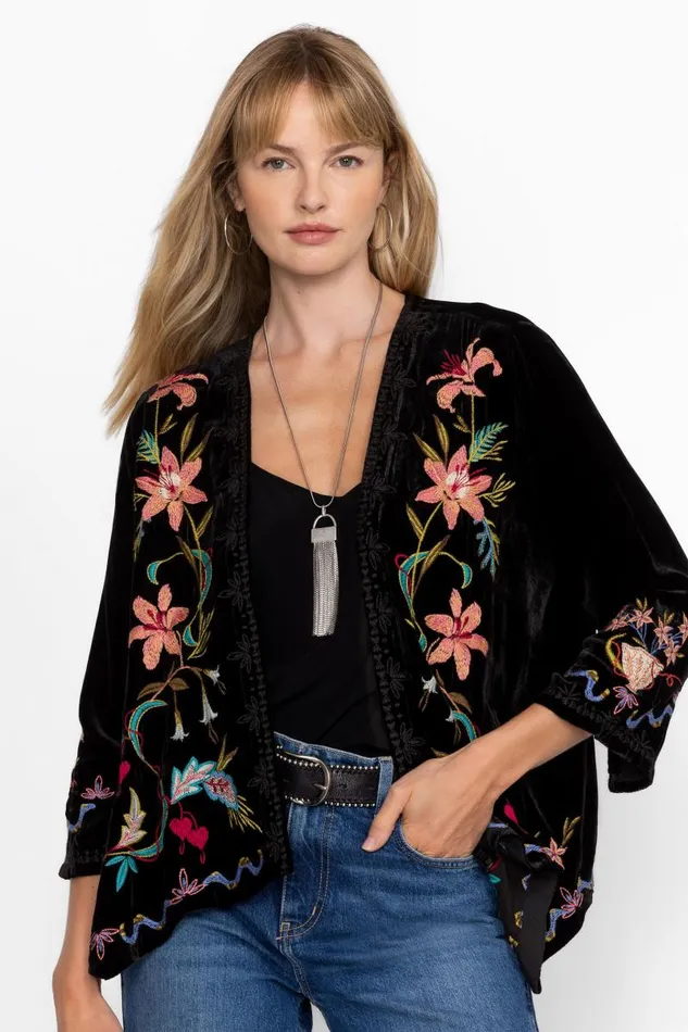 Women Outerwear Johnny Was VELVET BOLERO Black