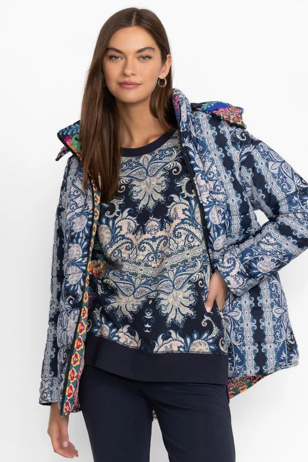 Women Petites Johnny Was HIGH LOW CREW NECK SWEATSHIRT Roman Paisey Scarf Print