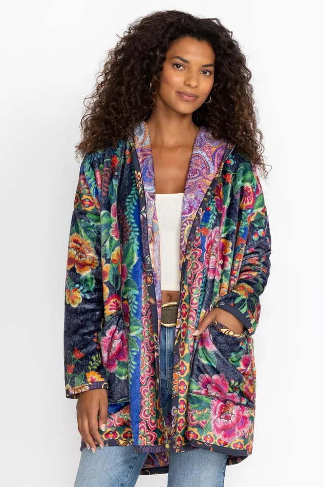 Women Petites Johnny Was JOAN POUCH POCKET SHERPA JACKET Darnahta Scarf Print