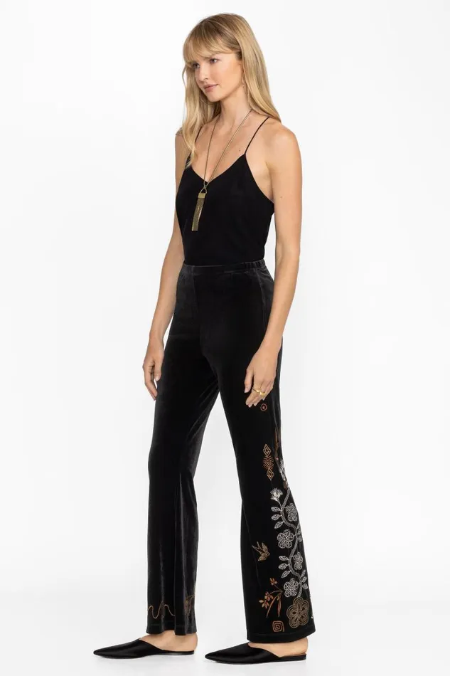 Women Petites Johnny Was STRETCH VELVET BABY BOOT LEGGING Black