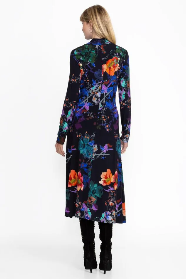 Women Petites Johnny Was THE JANIE FAVORITE SEAMED MOCK NECK DRESS Midnight Scarf Print