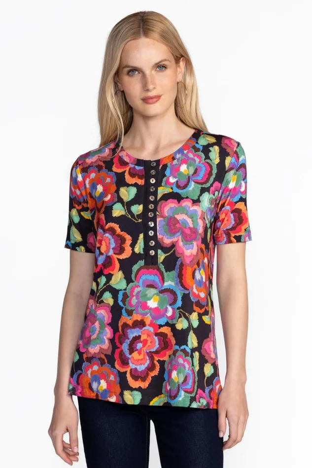 Women Petites Johnny Was THE JANIE FAVORITE SHORT SLEEVE HENLEY TEE Calanthe Women Petites Johnny Was THE JANIE FAVORITE SHORT SLEEVE HENLEY TEE Calanthe