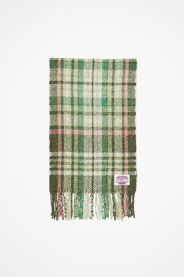 Women Plaid Fringe Scarf Green Acne Studios Scarves