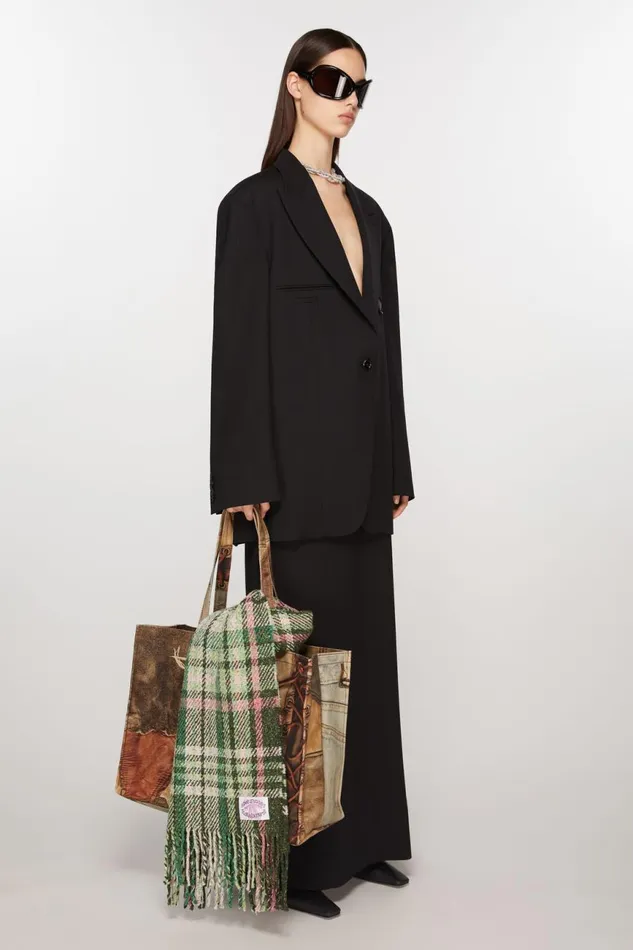 Women Plaid Fringe Scarf Green Acne Studios Scarves