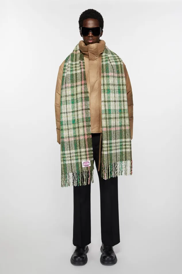 Women Plaid Fringe Scarf Green Acne Studios Scarves