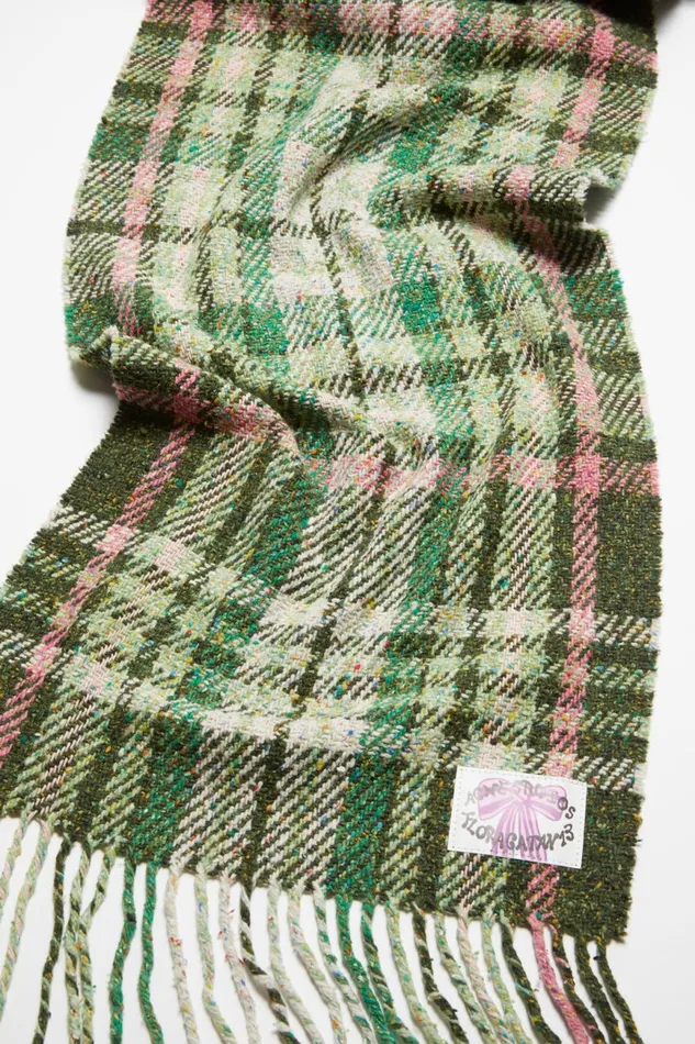 Women Plaid Fringe Scarf Green Acne Studios Scarves