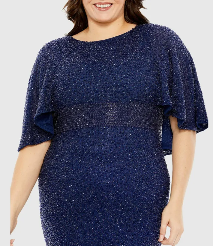 Women Plus Size Dresses Mac Duggal Embellished Cape Sleeve Dress Midnight Women Plus Size Dresses Mac Duggal Embellished Cape Sleeve Dress Midnight