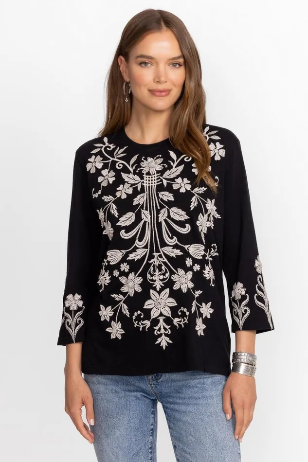 Women Plus Size Johnny Was 34 SLEEVE CREW NECK TEE Black
