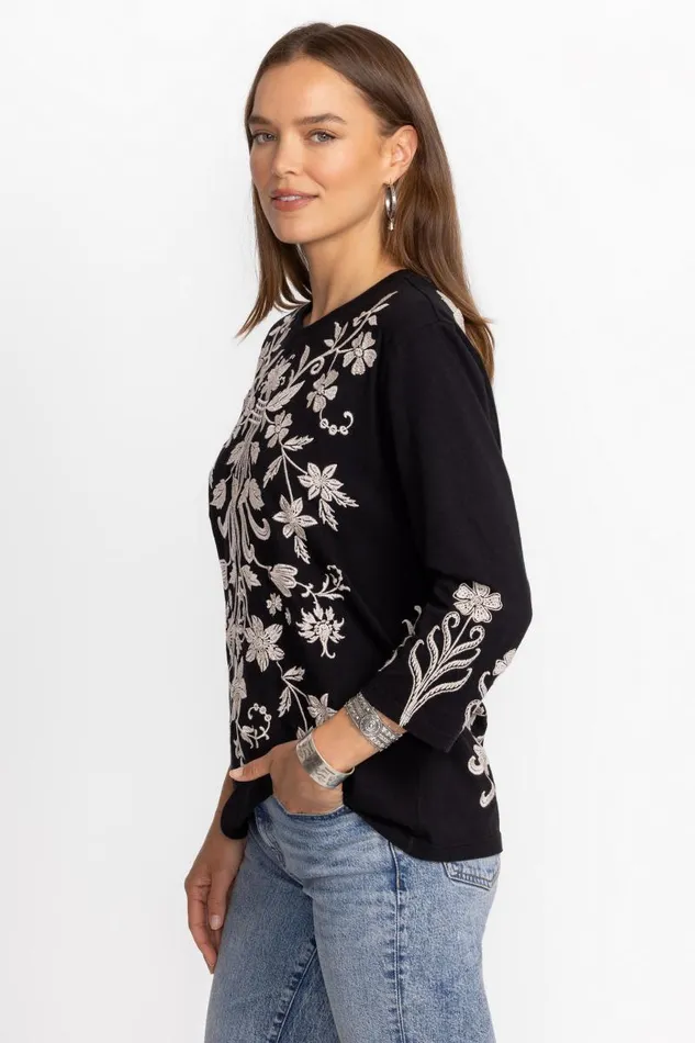 Women Plus Size Johnny Was 34 SLEEVE CREW NECK TEE Black Women Plus Size Johnny Was 34 SLEEVE CREW NECK TEE Black
