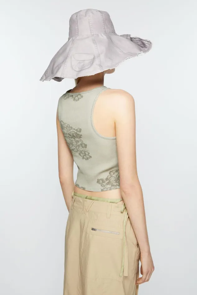 Women Printed Lace Tank Top Sage Green Acne Studios Tshirts