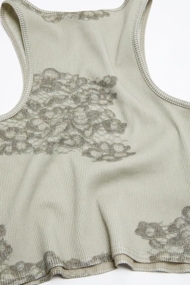 Women Printed Lace Tank Top Sage Green Acne Studios Tshirts