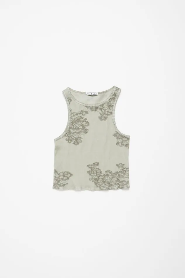 Women Printed Lace Tank Top Sage Green Acne Studios Tshirts