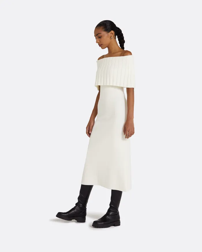 Women Risette Ivory Midi Dress Ivory Knitwear Safiyaa