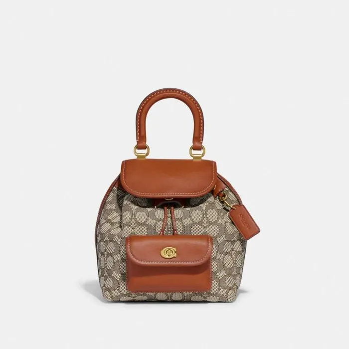 Women Riya Backpack 21 In Signature Textile Jacquard Brasscocoa Burnished Amb Coach Backpacks
