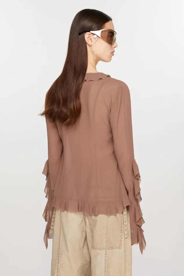 Women Ruffle Blouse Toffee Brown Acne Studios Shirts and Blouses