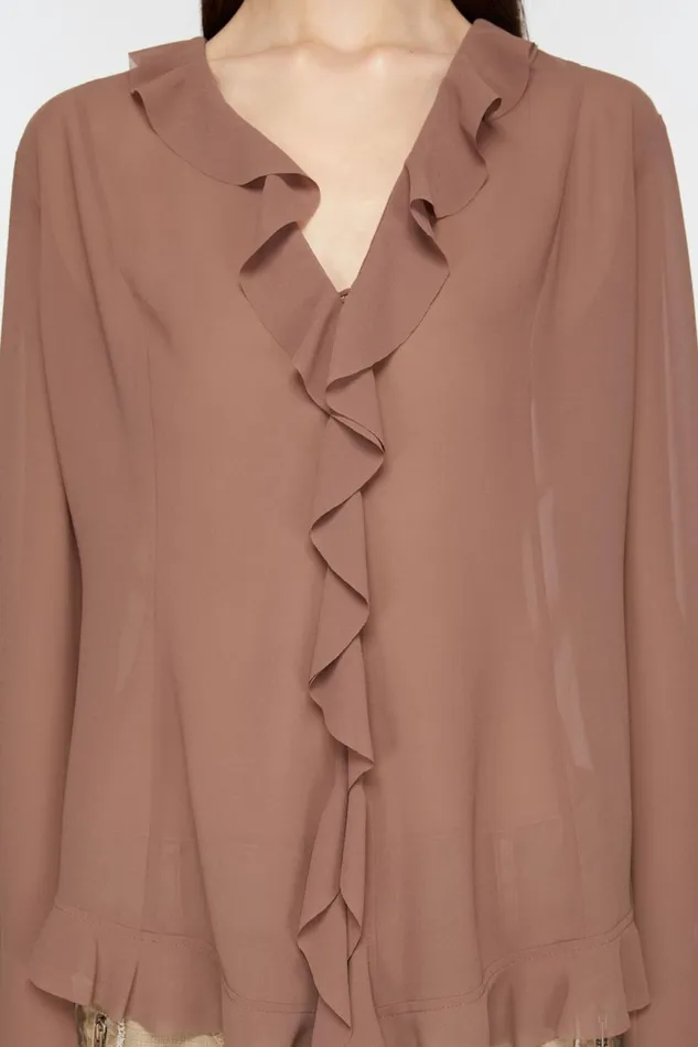 Women Ruffle Blouse Toffee Brown Acne Studios Shirts and Blouses