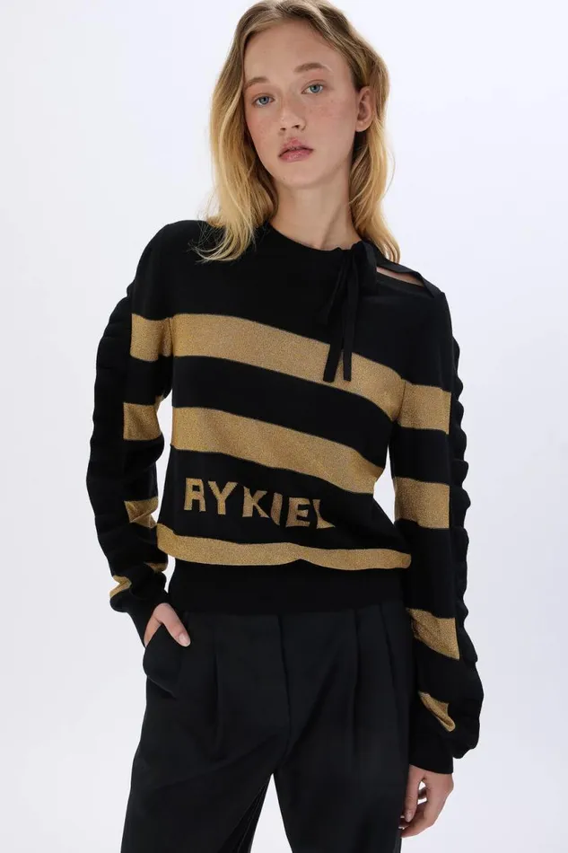 Women RYKIEL Wool And Lurex Sweater Striped Blackgold Multi Sonia Rykiel Sweaters