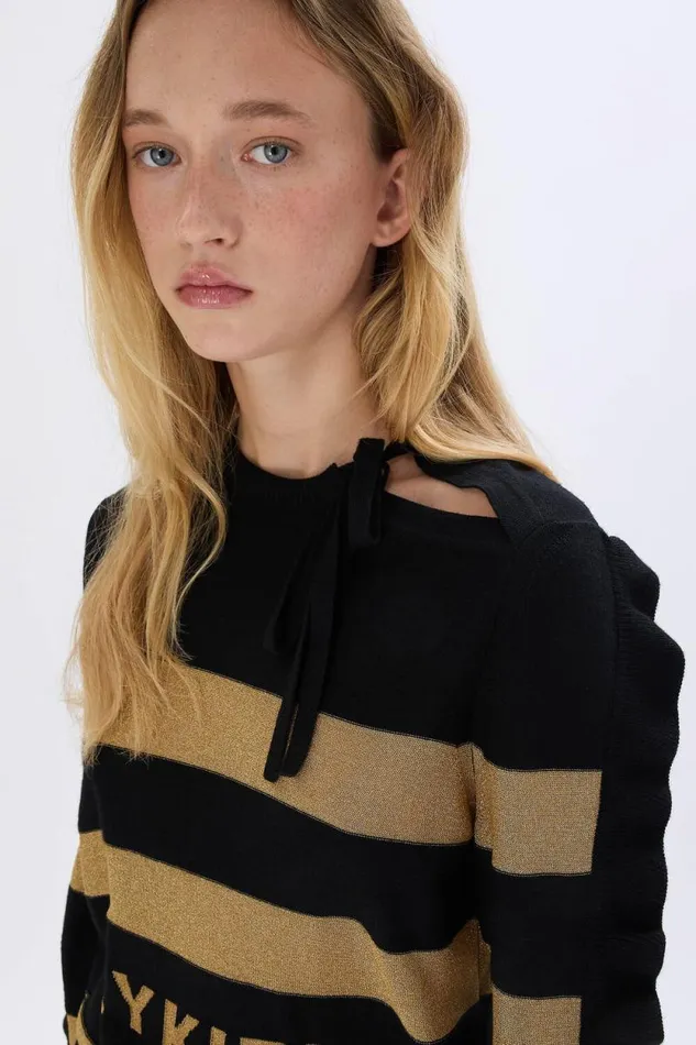 Women RYKIEL Wool And Lurex Sweater Striped Blackgold Multi Sonia Rykiel Sweaters