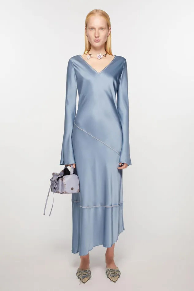 Women Satin Long Dress Dusty Blue Acne Studios Dresses