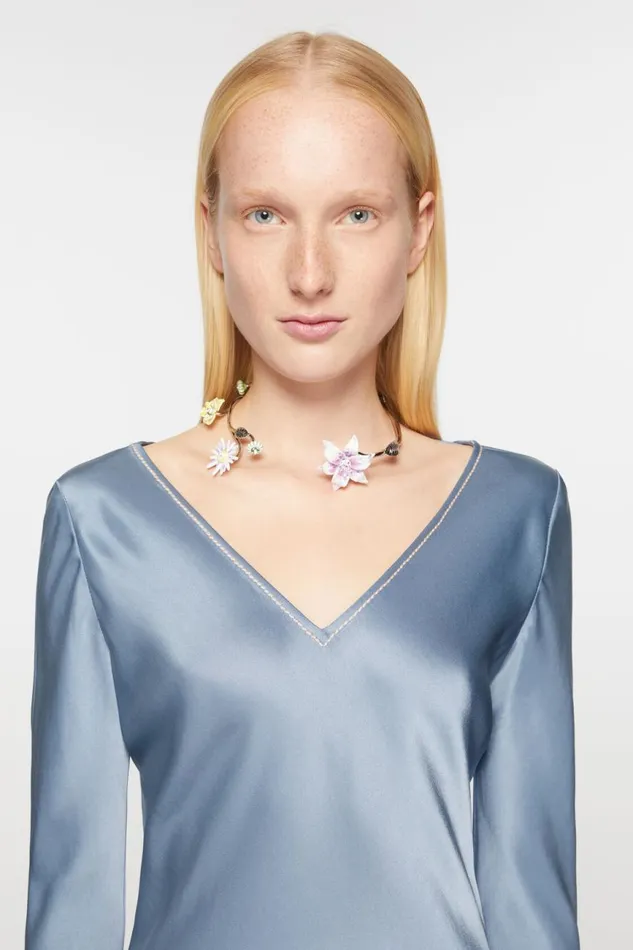 Women Satin Long Dress Dusty Blue Acne Studios Dresses