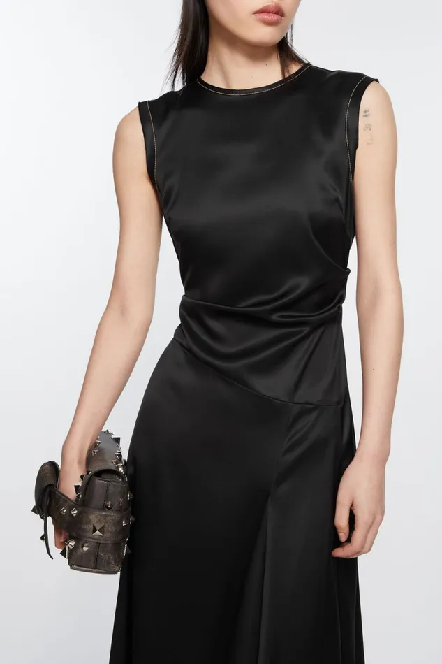 Women Satin Sleeveless Dress Black Acne Studios Dresses