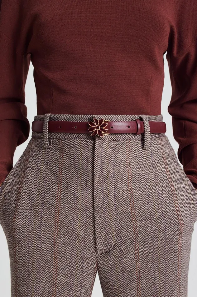 Women Scanlan Theodore Belts FLOWER BUCKLE BELT 2 Burgundy