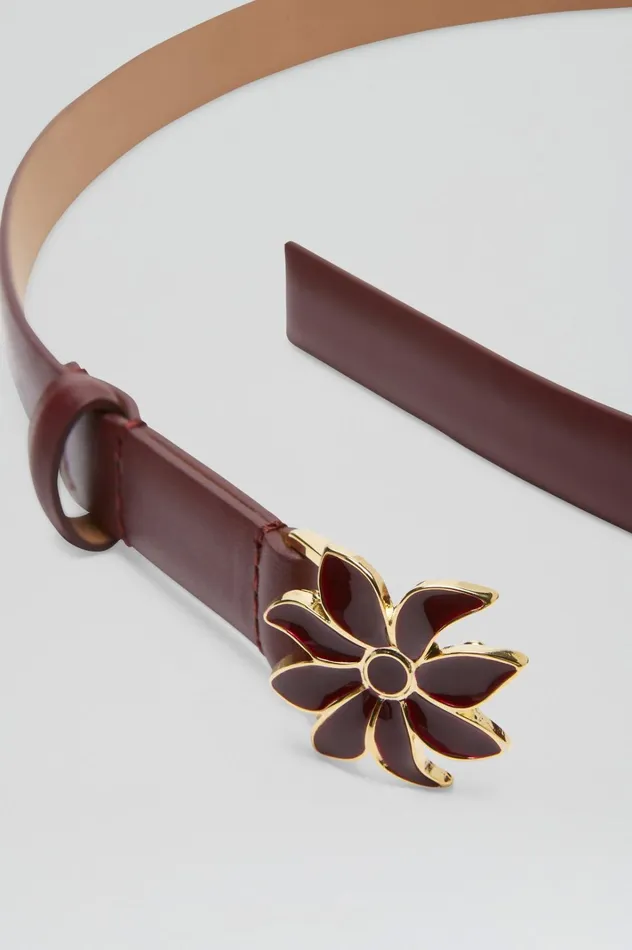 Women Scanlan Theodore Belts FLOWER BUCKLE BELT 2 Burgundy Women Scanlan Theodore Belts FLOWER BUCKLE BELT 2 Burgundy