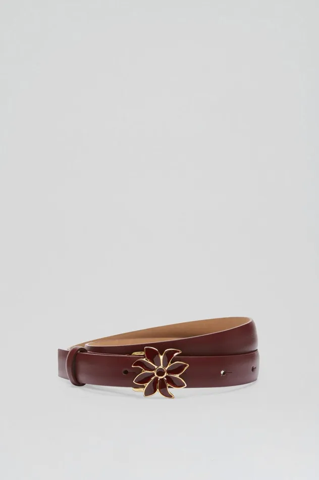 Women Scanlan Theodore Belts FLOWER BUCKLE BELT 2 Burgundy Women Scanlan Theodore Belts FLOWER BUCKLE BELT 2 Burgundy