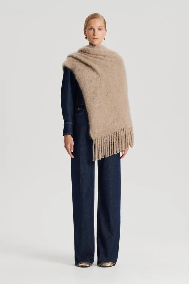 Women Scanlan Theodore Capes BRUSHED FRINGED CAPE Nougat