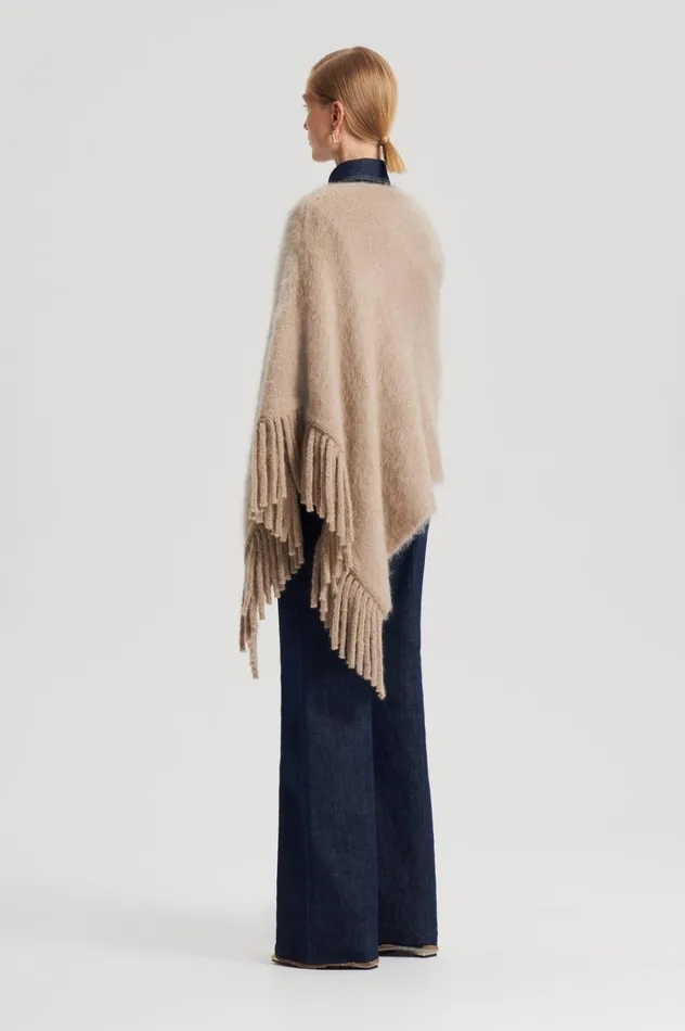 Women Scanlan Theodore Capes BRUSHED FRINGED CAPE Nougat Women Scanlan Theodore Capes BRUSHED FRINGED CAPE Nougat