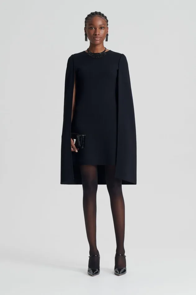 Women Scanlan Theodore Capes CREPE KNIT CAPE DRESS Black