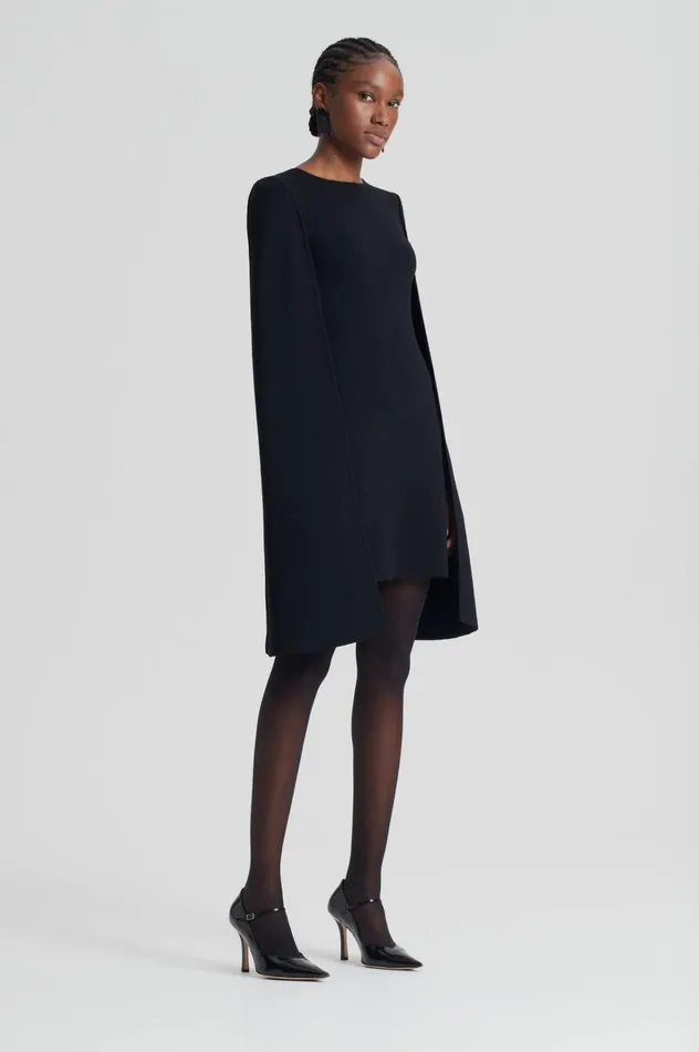 Women Scanlan Theodore Capes CREPE KNIT CAPE DRESS Black Women Scanlan Theodore Capes CREPE KNIT CAPE DRESS Black