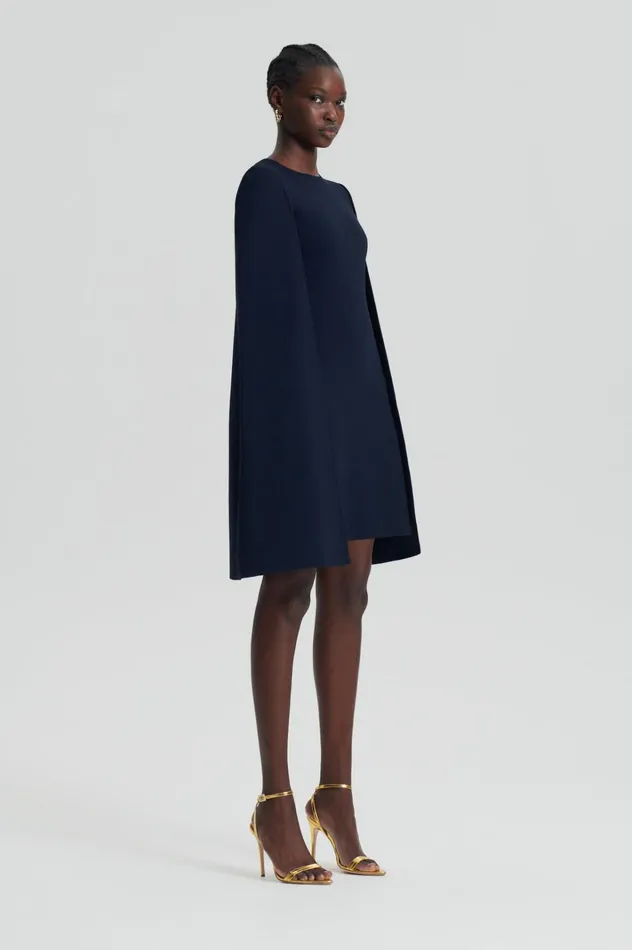 Women Scanlan Theodore Capes CREPE KNIT CAPE DRESS Navy Women Scanlan Theodore Capes CREPE KNIT CAPE DRESS Navy
